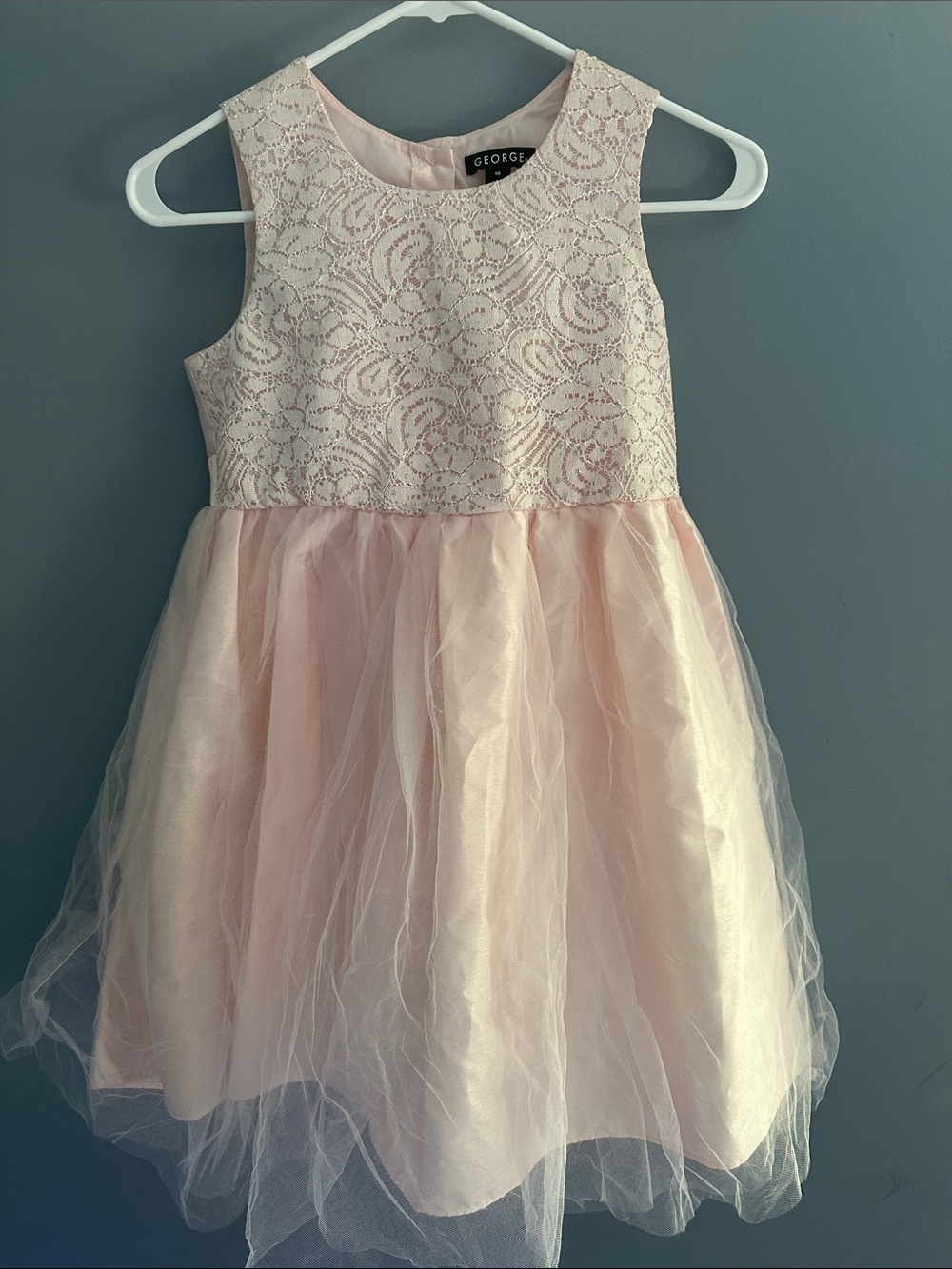 Girls Pink Lace & Tulle Party Dress with tiny diamonds on top.
